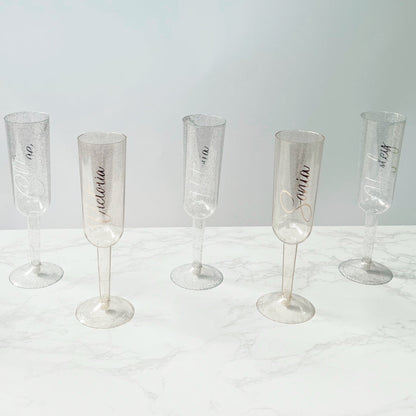 Personalised Silver Glitter Plastic Champagne Flute