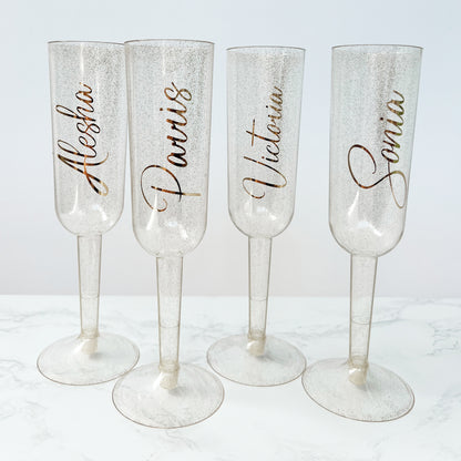Personalised Gold Glitter Plastic Champagne Flute