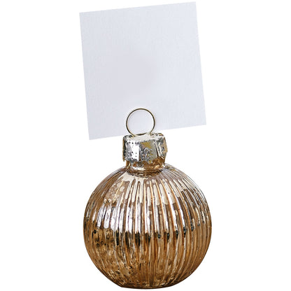 Gold Ribbed Glass Bauble Table Place Card Holder