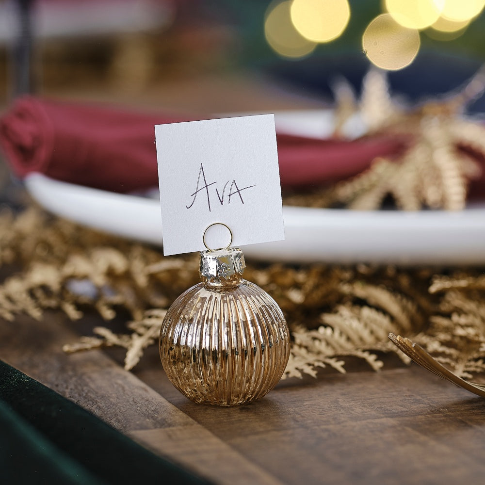 Gold Ribbed Glass Bauble Table Place Card Holder