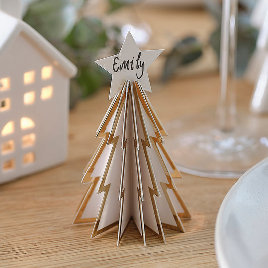 White and Gold Christmas Tree Place Cards