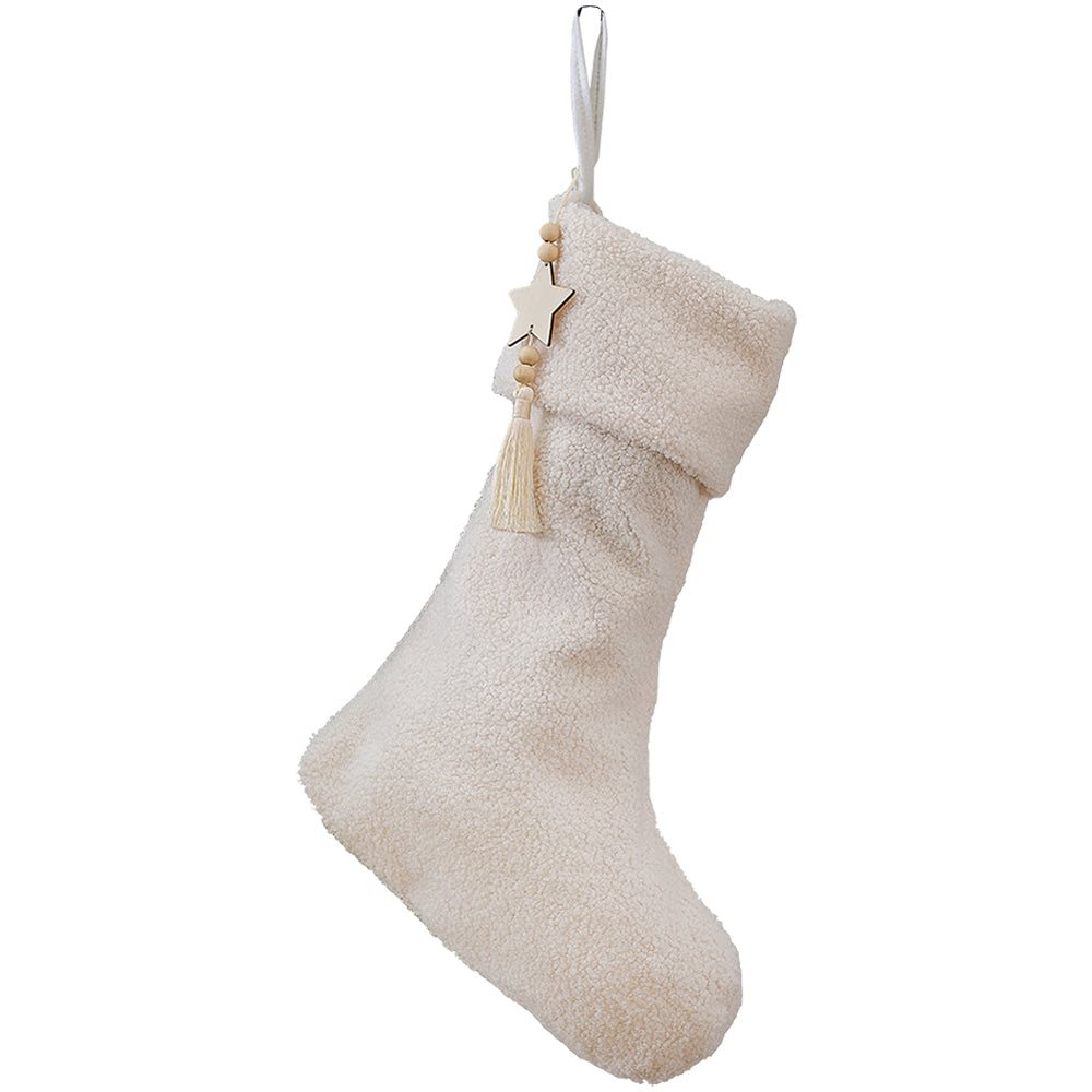 White Boucle Christmas Stocking with Charm