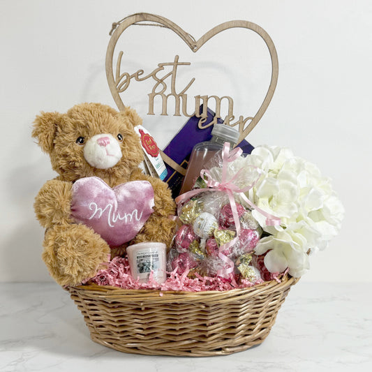 Mother's Day Gift Hamper - Fluffy Brown Bear with Heart Pillow - Large