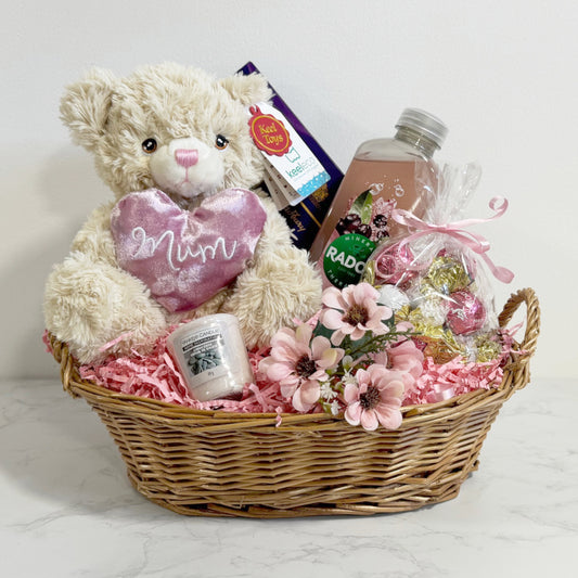 Mother's Day Gift Hamper - Fluffy Cream Bear with Heart Pillow - Small