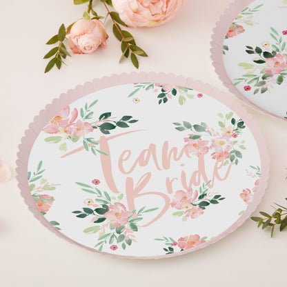Team Bride Pink Floral Plates