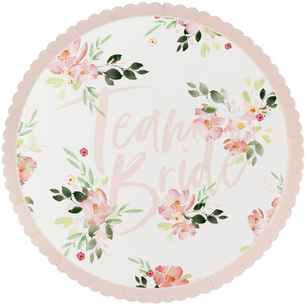 Team Bride Pink Floral Plates