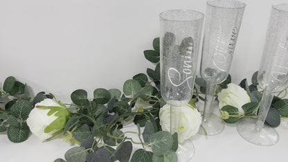 Personalised Silver Glitter Plastic Champagne Flute