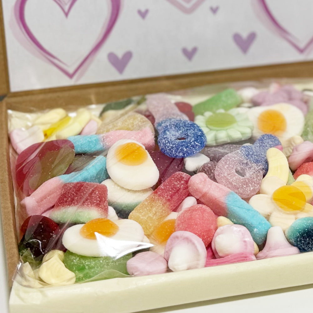 Personalised Thinking of You Pink Hearts Sweet Box