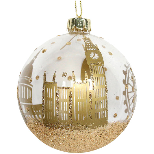 Clear Glass Ball with Gold London Scene