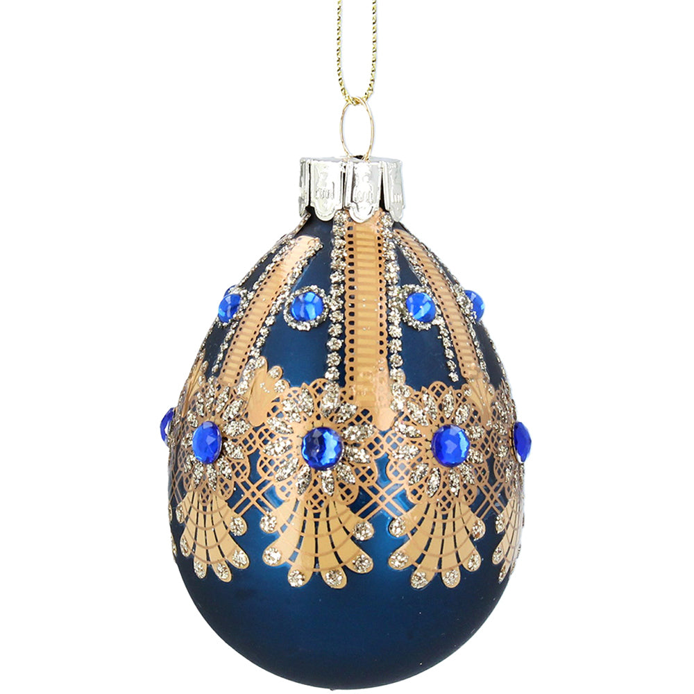 Blue Jeweled Glass Egg Ornament