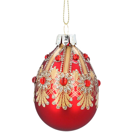 Red Glass Jewelled Egg Ornament
