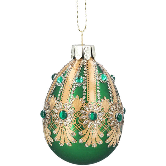 Green Glass Jewelled Egg Ornament