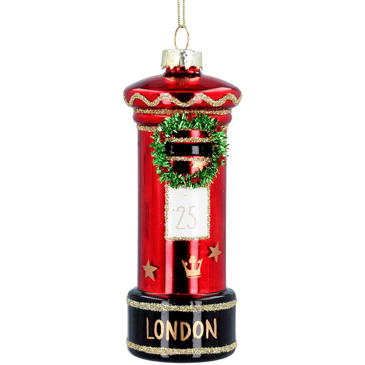 London Post Box with Wreath Glass Ornament