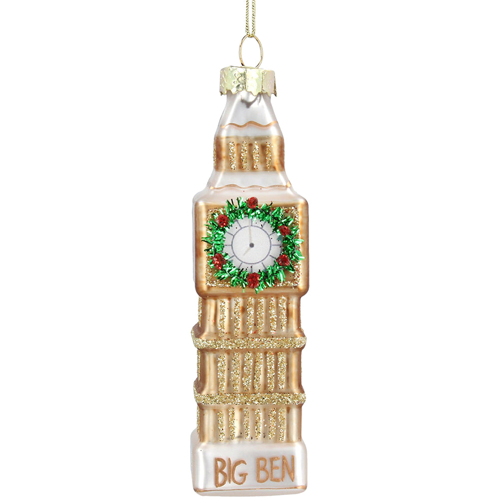 London Big Ben with Wreath Glass Ornament