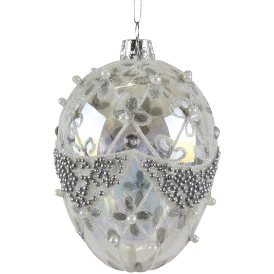 Clear Irid Egg with Silver Trellis