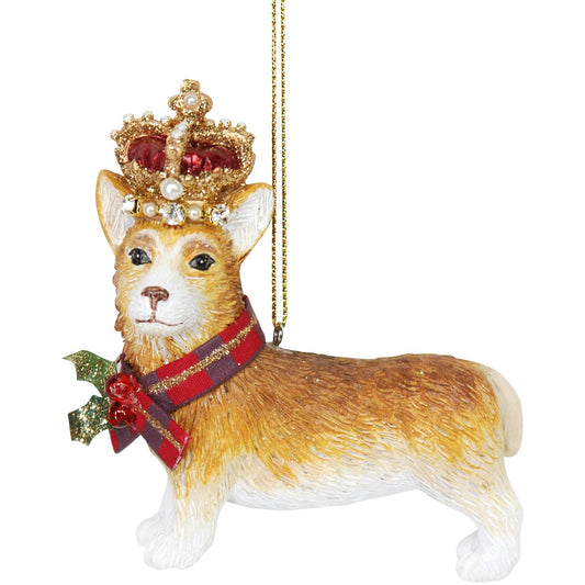 White/Brown Resin Corgi with Crown Hanging Ornament