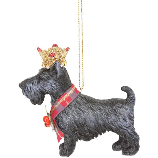 Black Resin Scottie Dog with Crown Hanging Ornament