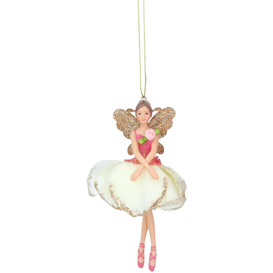 Cream Rose Petal Resin Fairy Ornament