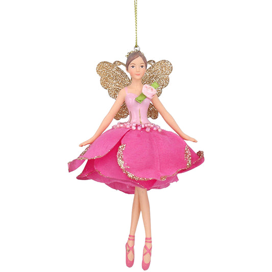 Dark Pink Rose Petal Resin Fairy Ornament