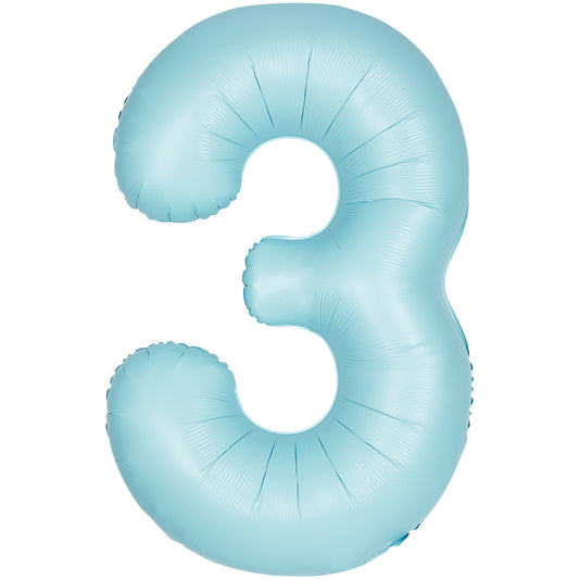 34" Giant Matte Baby Blue Foil Number 3 Balloon