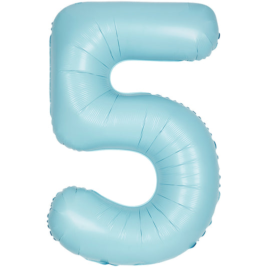 34" Giant Matte Baby Blue Foil Number 5 Balloon