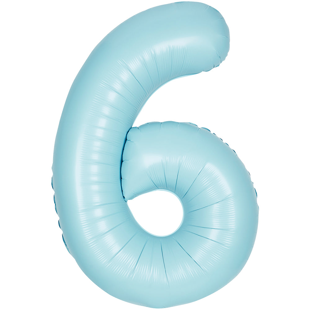 34" Giant Matte Baby Blue Foil Number 6 Balloon