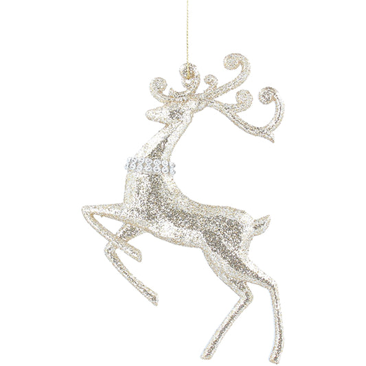 Pale Gold Glitter Diamante Galloping Reindeer Figurine