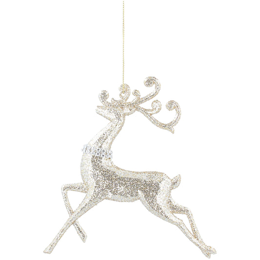 Pale Gold Glitter Diamante Running Reindeer Figurine