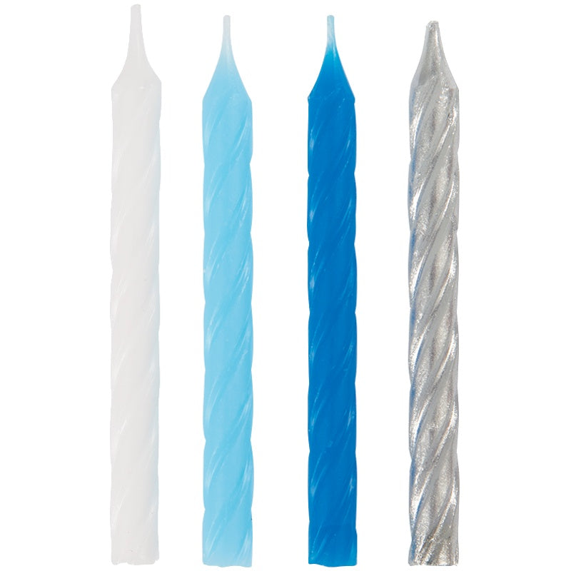 Blue, White & Silver Spiral Birthday Candles