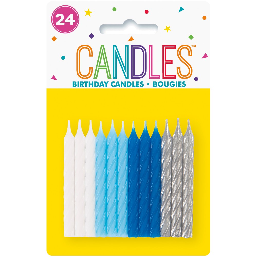 Blue, White & Silver Spiral Birthday Candles