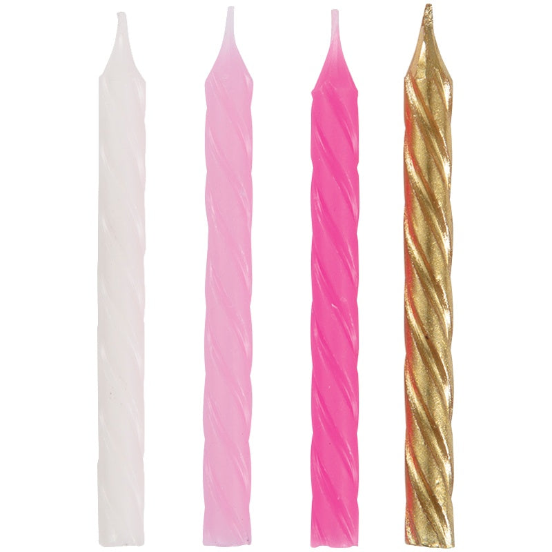 Pink, White & Gold Spiral Birthday Candles