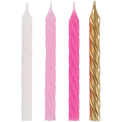 Pink, White & Gold Spiral Birthday Candles