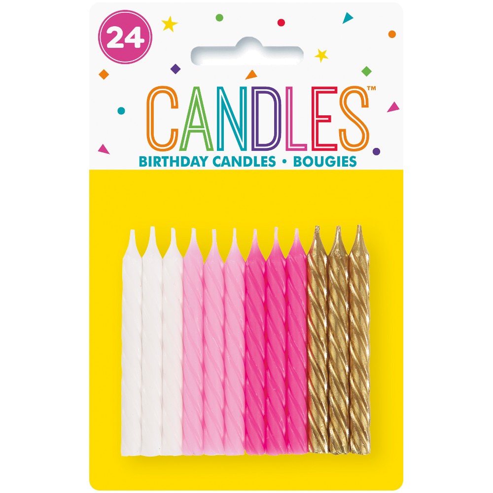 Pink, White & Gold Spiral Birthday Candles