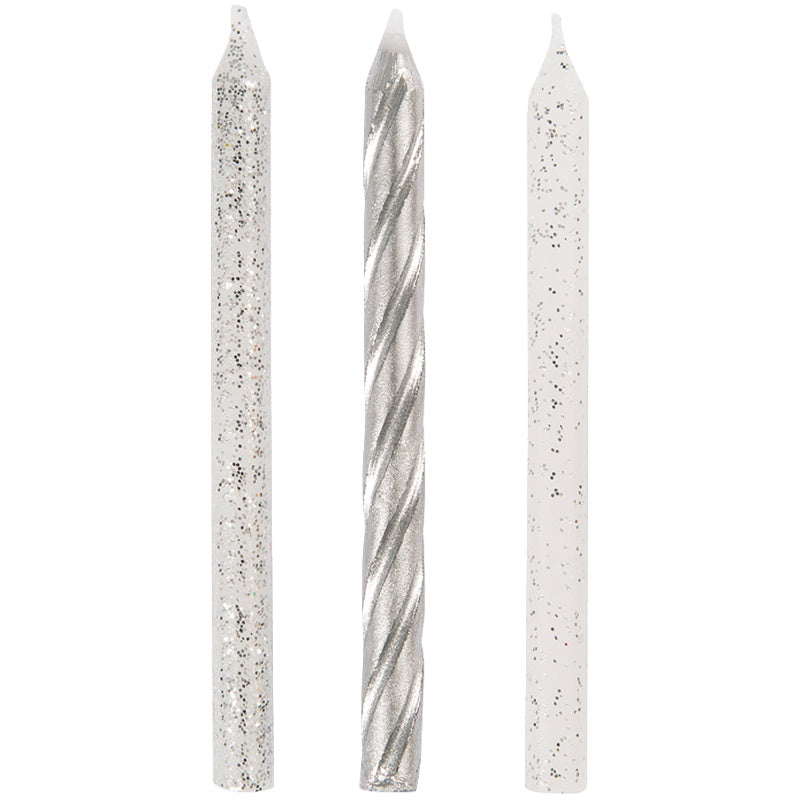 White & Silver Glitter Spriral Birthday Candles