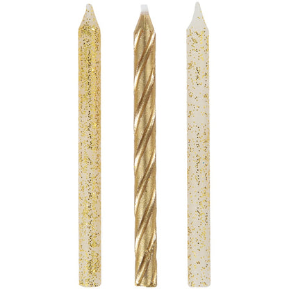 White & Gold Glitter Spriral Birthday Candles