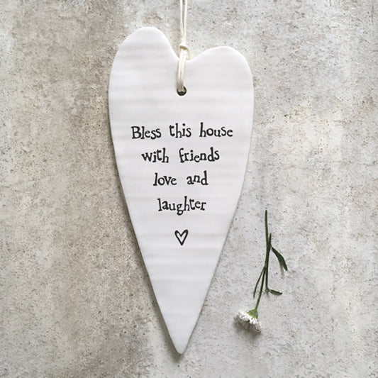 Porcelain Hanging Long Heart - Bless This House