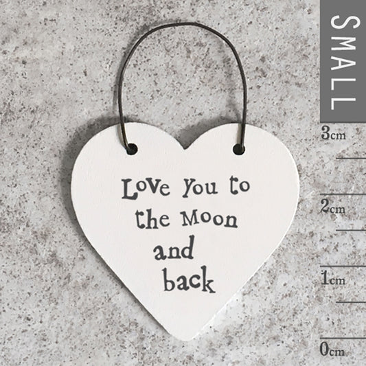 Wooden Mini Hanging Heart - Moon and back
