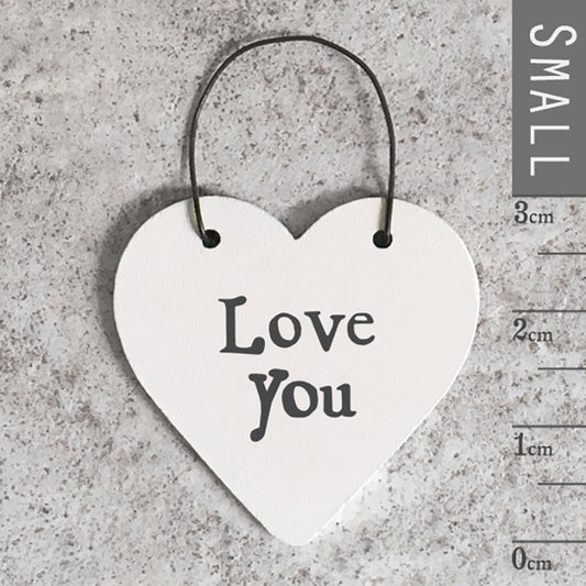 Wooden Mini Hanging Heart - Love you