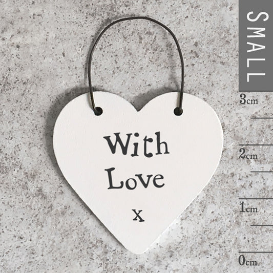 Wooden Mini Hanging Heart - With love