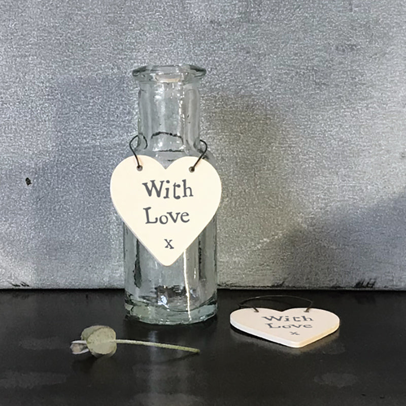 Wooden Mini Hanging Heart - With love