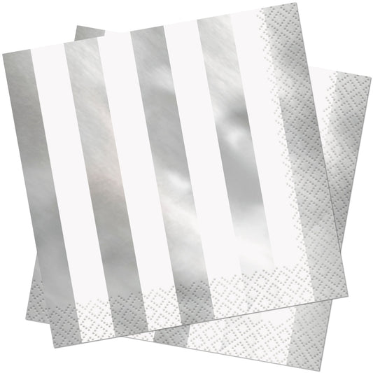Silver Foil Striped Paper Napkins