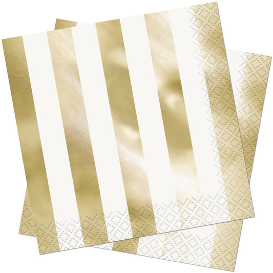 Gold Foil Striped Paper Napkins