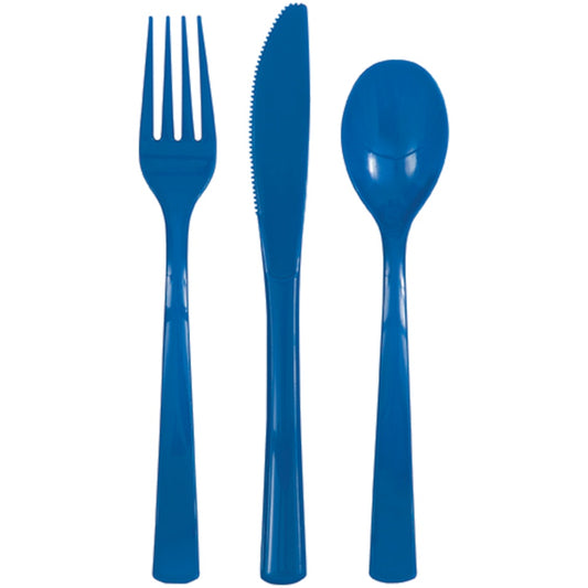 18pc Royal Blue Plastic Cutlery Set