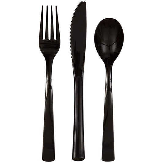 18pc Black Plastic Cutlery Set - Unique Party - Party Touches