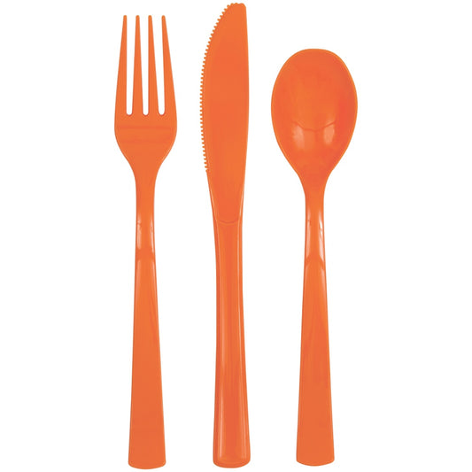 18pc Orange Plastic Cutlery Set