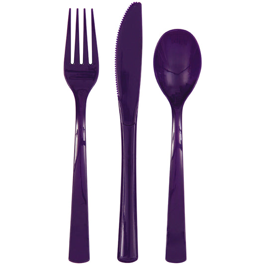 18pc Deep Purple Plastic Cutlery Set