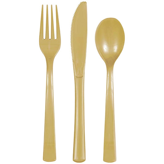 18pc Gold Plastic Cutlery Set - Unique Party - Party Touches