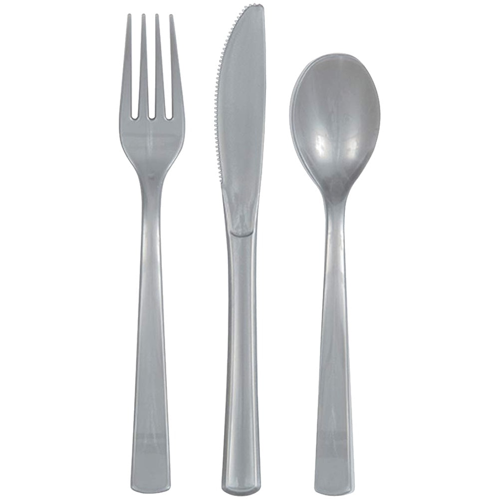 18pc Silver Plastic Cutlery Set - Unique Party - Party Touches