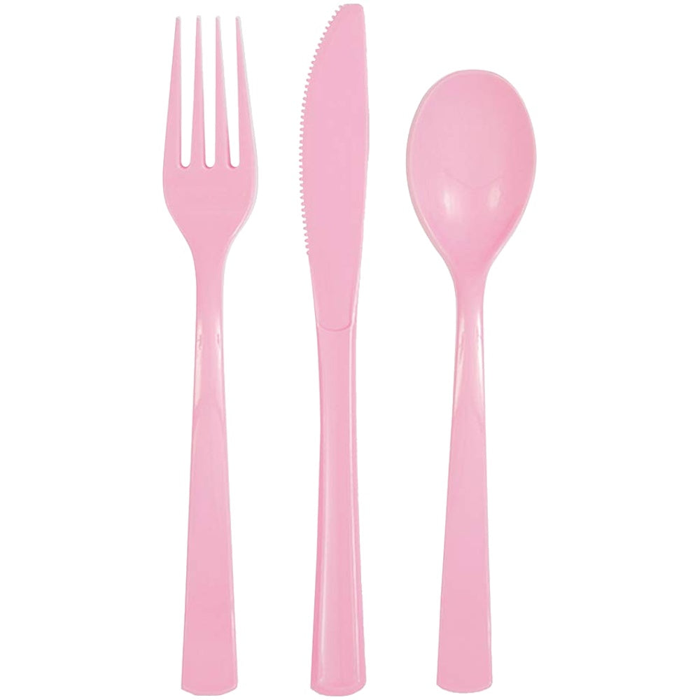 18pc Baby Pink Plastic Cutlery Set - Unique Party - Party Touches