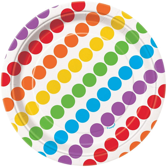 Rainbow Party Polka Dots Paper Plates - Unique Party - Party Touches